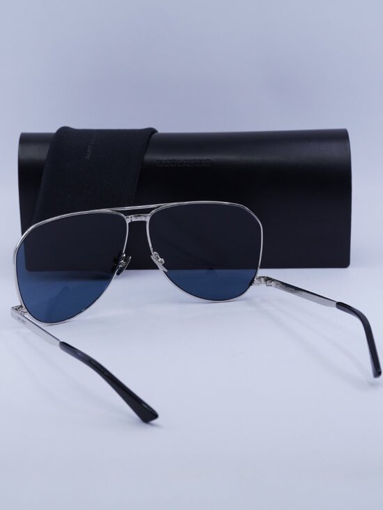 Saint Laurent SL690 DUST 003 Aviator Sunglasses - Silver/Blue